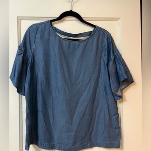 Loft Denim Chambray Flutter sleeve Blouse